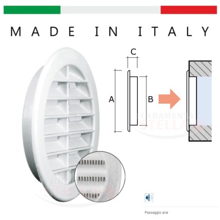 GRIGLIA PLASTICA TONDA INCASSO MURO RETE STAMPATA ÿ 100  - AREAZIONE AERAZIONE x TUBI