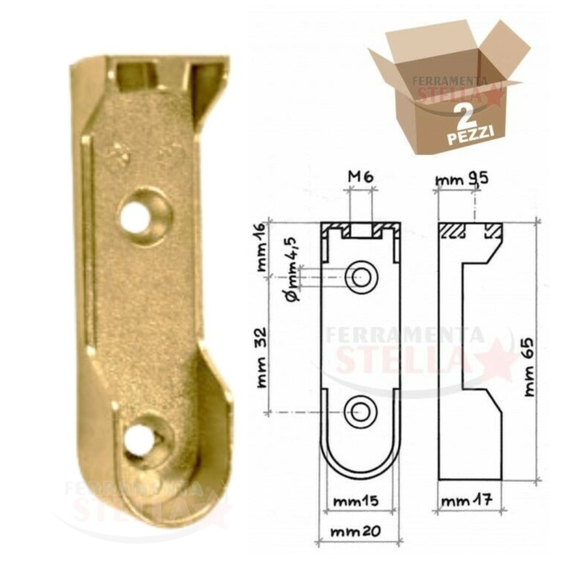 REGGITUBO x ARMADIO REGGI TUBO IN ZAMA OTTONATO PER TUBO OVALE 15 X 30 AGGANCIO SUPERIORE E LATERALE