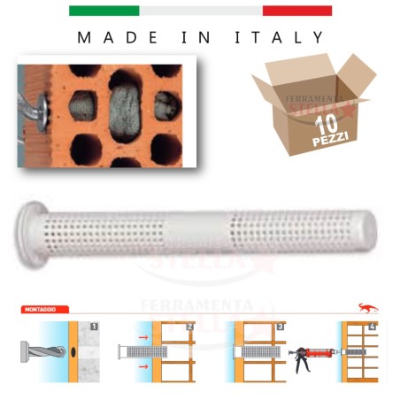 10 BUSSOLA A RETE TASSELLO RETINATO 16 x 130 IN PLASTICA PER ANCORANTE CHIMICO