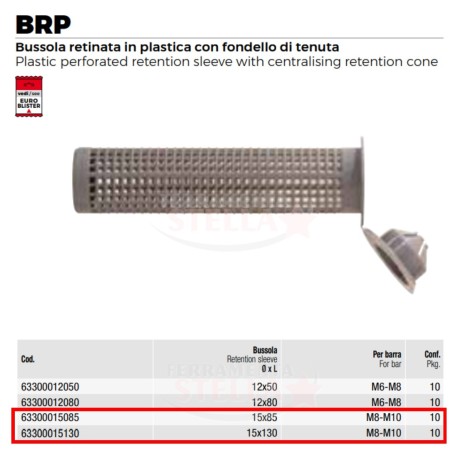 10 BUSSOLA A RETE TASSELLO RETINATO 15 x 85 IN PLASTICA PER ANCORANTE CHIMICO
