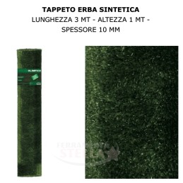 TAPPETO ERBA SINTETICA FINTO PRATO ERBETTA GIARDINO - MINIROLL - ALTEZZA 1 MT - LUNGHEZZA 3 MT - SPESSORE 10 MM