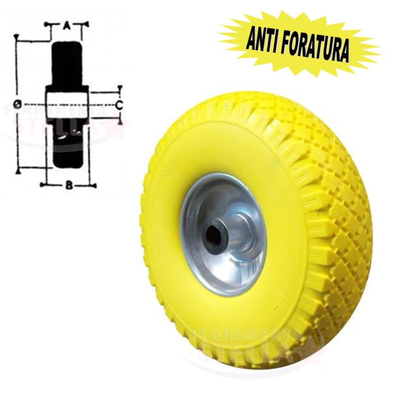 RUOTA RUOTE CARRELLO CARRELLI PIENE ANTI FORATURA ANTIFORATURA D. 260 DISCO IN METALLO