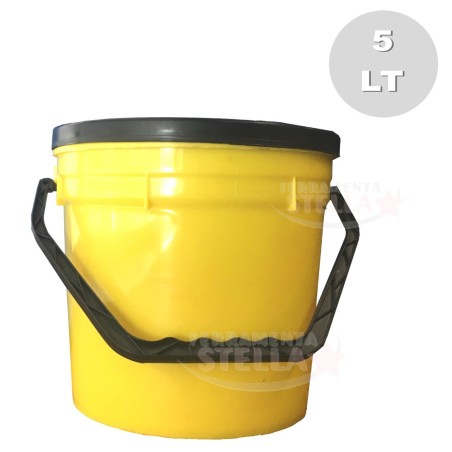 BARATTOLO RECIPIENTE CON TAPPO x USO INDUSTRIALE - DA LT 5 - COLORE GIALLO CON TAPPO NERO - 5 PEZZI