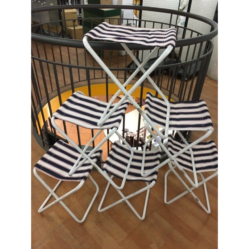 SET SGABELLI PIEGHEVOLI PER PIC NIC TRASPORTO SALVA SPAZIO - FANTASIA BLU BIANCO E ROSSO A RIGHE - SET 6 PEZZI