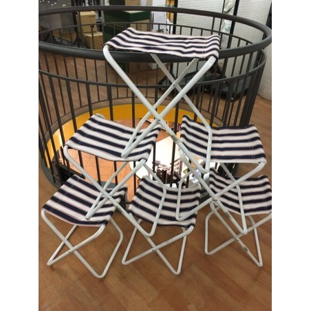 SET SGABELLI PIEGHEVOLI PER PIC NIC TRASPORTO SALVA SPAZIO - FANTASIA BLU BIANCO E ROSSO A RIGHE - SET 6 PEZZI