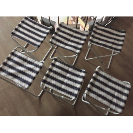 SET SGABELLI PIEGHEVOLI PER PIC NIC TRASPORTO SALVA SPAZIO - FANTASIA BLU BIANCO E ROSSO A RIGHE - SET 6 PEZZI