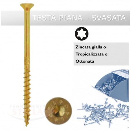 VITI TRUCIOLARE PER LEGNO - 6 x 120 - zincata GIALLA - pz 100 - PARZIALMENTE FILETTATA TESTA PIANA A CROCE TPS VBU
