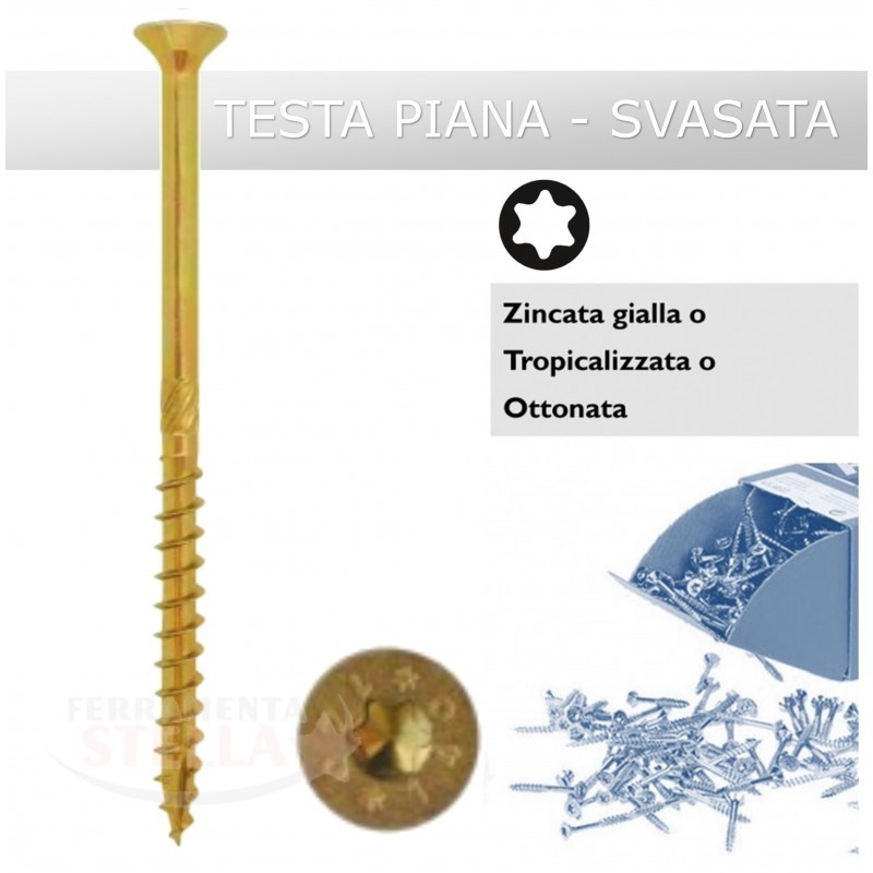 VITI TRUCIOLARE PER LEGNO - 6 x 160 - zincata GIALLA - pz 100 - PARZIALMENTE FILETTATA TESTA PIANA A CROCE TPS VBU