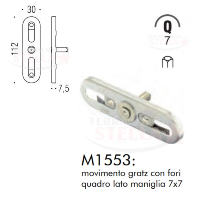 MOVIMENTO CON FORI GRATZ X CREMONESE MANIGLIE MANIGLIA PORTA FINESTRA E BALCONI - SENZA BUSSOLE