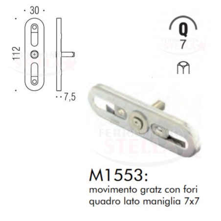 MOVIMENTO CON FORI GRATZ X CREMONESE MANIGLIE MANIGLIA PORTA FINESTRA E BALCONI - SENZA BUSSOLE