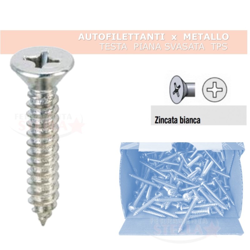 VITI per METALLO AUTOFILETTANTE - 2,2 x 13 - zincata - pz 1000 - TESTA PIANA SVASATA TPS