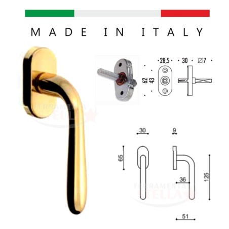 MANIGLIA MARTELLINA FINESTRA BALCONI BALCONE CREMONESE DK ORO LUCIDO