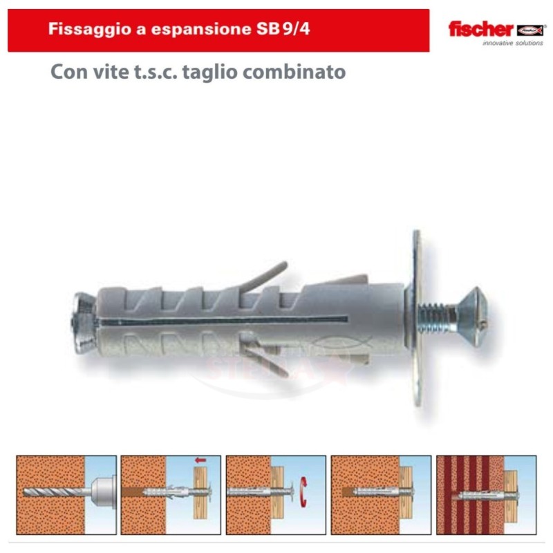 TASSELLO FISCHER SB 9/4 DIAMETRO 9 CON VITE E RONDELLA TGS COMBI - promozione 100+25 PZ - PER CARTONGESSO MURO CEMENTO