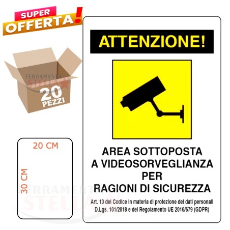 CARTELLO TARGA PLASTICA 30 x 20CM AREA SOTTOPOSTA A VIDEOSORVEGLIANZA TELECAMERA