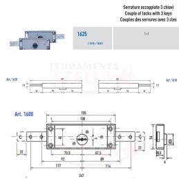SERRATURA COPPIA PER SERRANDE DA APPLICARE LATERALE - POTENT ART 1625 (1610 + 1620) DOPPIA MAPPA