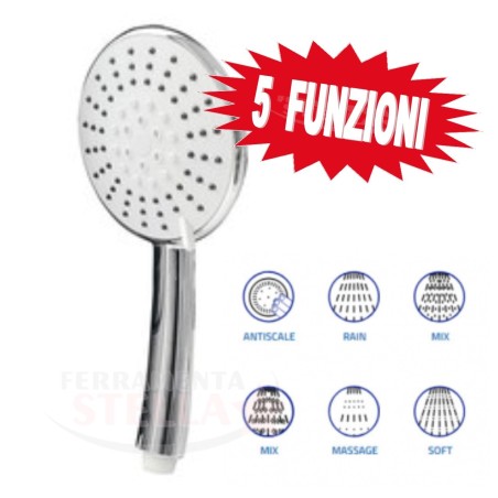 DOCCIA DOCCETTA ANTICALCARE 5 FUNZIONI ABS CROMATO SOFFIONE MASSAGGIO IDRO