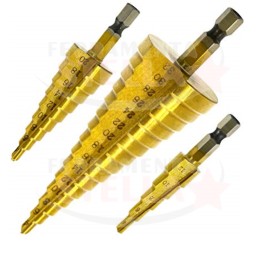 SET FRESE FRESA CONICA PER METALLO E PLASTICA ALLARGA FORI A SCALINO IN HSS TITANIO IN BORSA