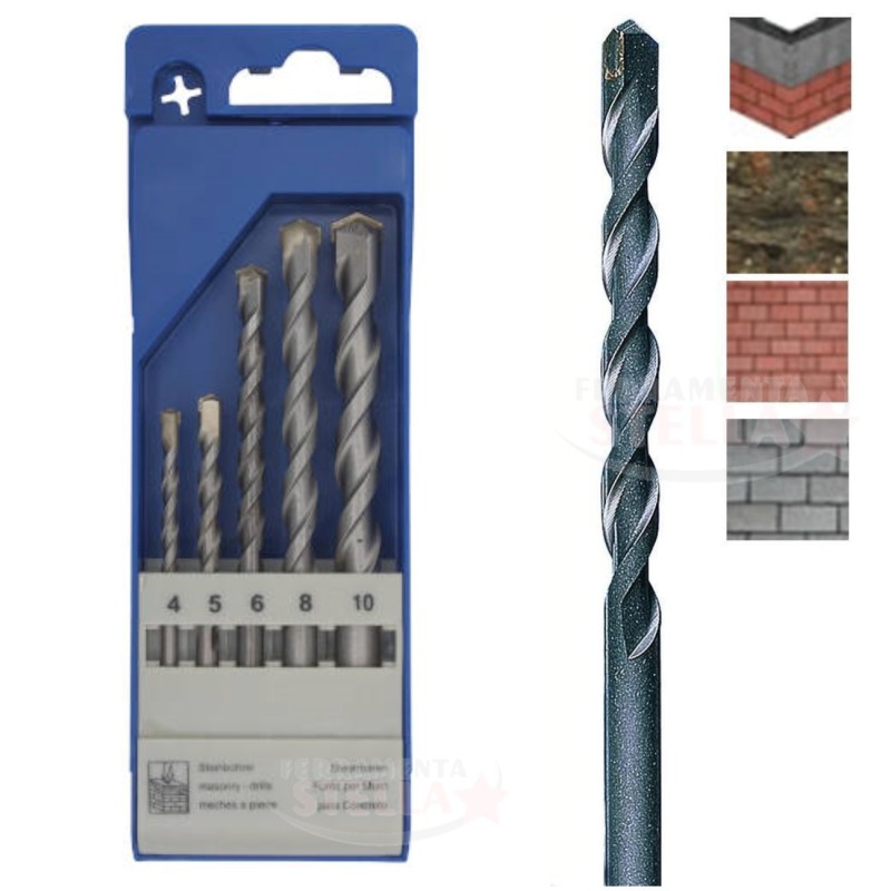 SET ASSORTIMENTO KIT di 5 PUNTE MURO CEMENTO MARMO PIETRA SUPER - punte 4 - 5 - 6 - 8 - 10