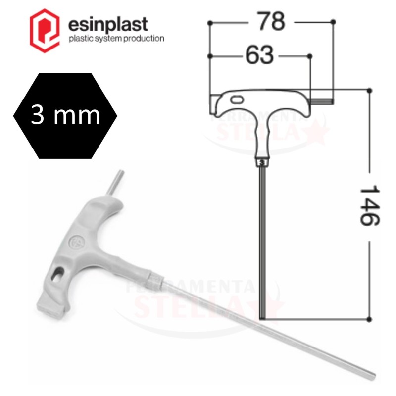 CHIAVE ESAGONALE A T CON IMPIGNATURA ESAGONO DOPPIO PRESA - MM 6 MISURA 6 - ROSSA