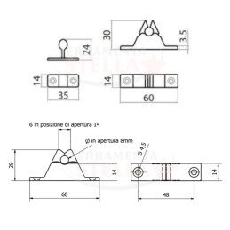 Pinza gancino fermaporta in ottone lucido con sistema a incontro