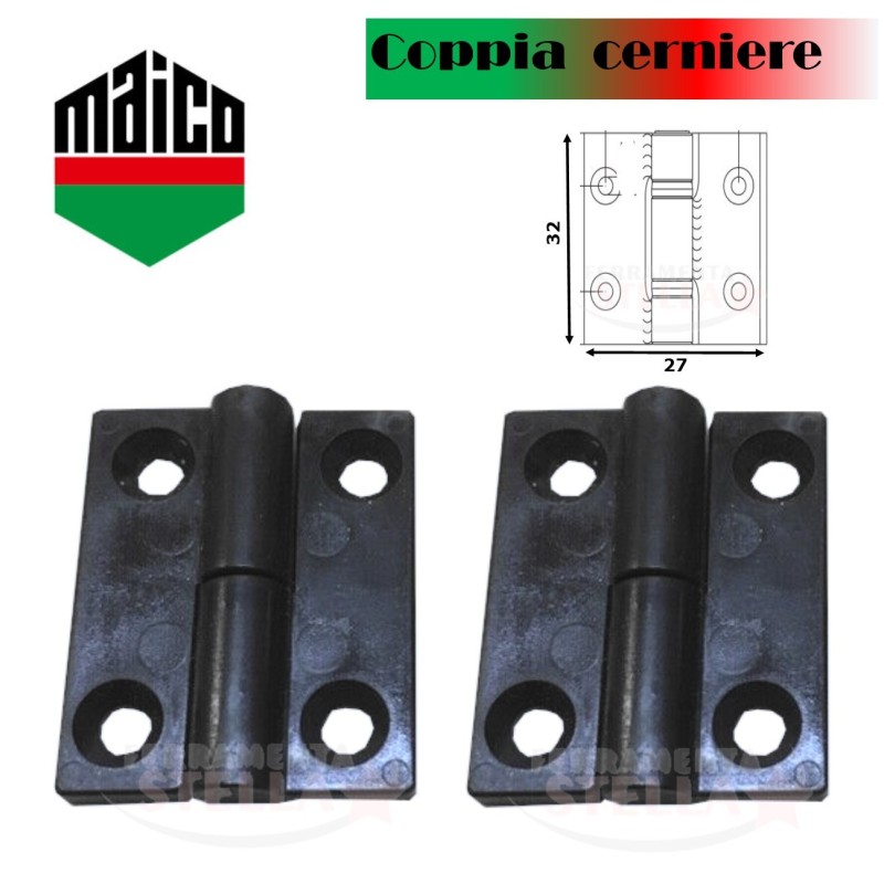 COPPIA CERNIERE MINI MICRO PICCOLE - ALA PIANA 2 / 4 FORI - IN PVC NERO / MARRONE - DESTRA E SINISTRA