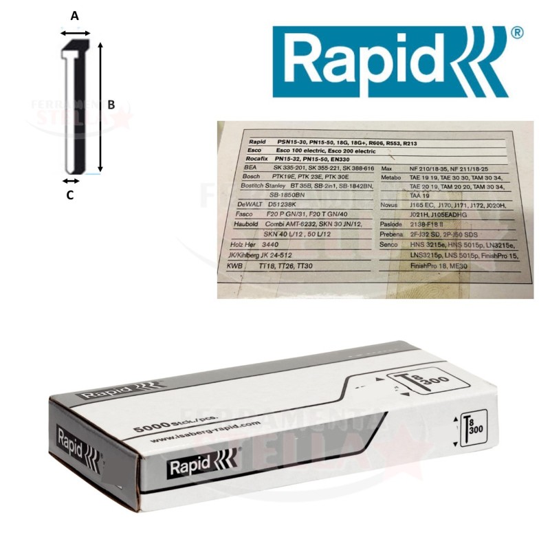 GRAFFETTE PUNTE X FISSATRICE GRAFFATRICE CHIODATRICE CHIODI TAPEZZIERE RAPID 900 pz - 15 mm CON TESTA RAPID ESCO ROCAFIX