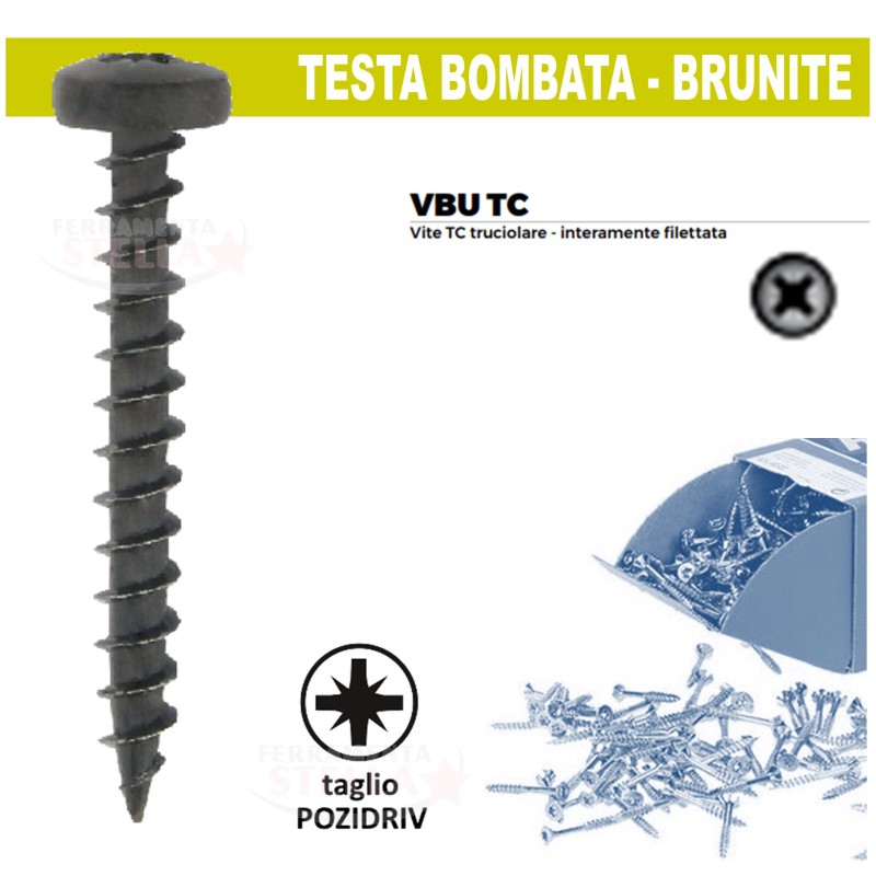 VITI TRUCIOLARE PER LEGNO - 5 x 30 - COLORE NERO - TESTA BOMBATA - INTERAMENTE FILETTATA