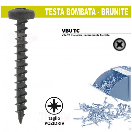 VITI TRUCIOLARE PER LEGNO - 5 x 30 - COLORE NERO - TESTA BOMBATA - INTERAMENTE FILETTATA
