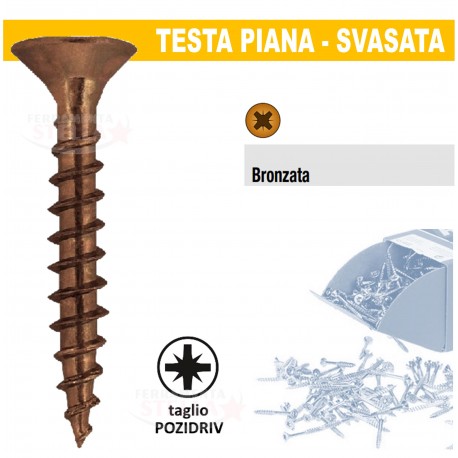 VITI VITE TRUCIOLARE PER LEGNO TESTA PIANA BRONZATA A CROCE TPS