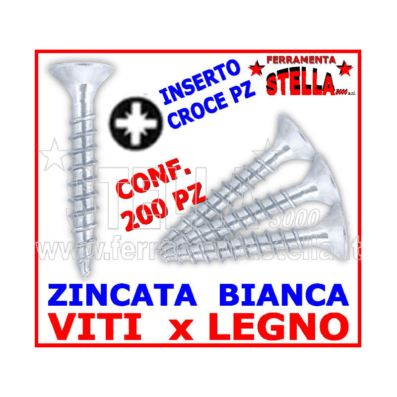 Viti truciolare 5x25 zincate testa piana pz 200 | ferramentastella.it