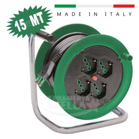 Avvolgicavo prolunga - 15 mt cavo 4 prese shuko | ferramentastella.com