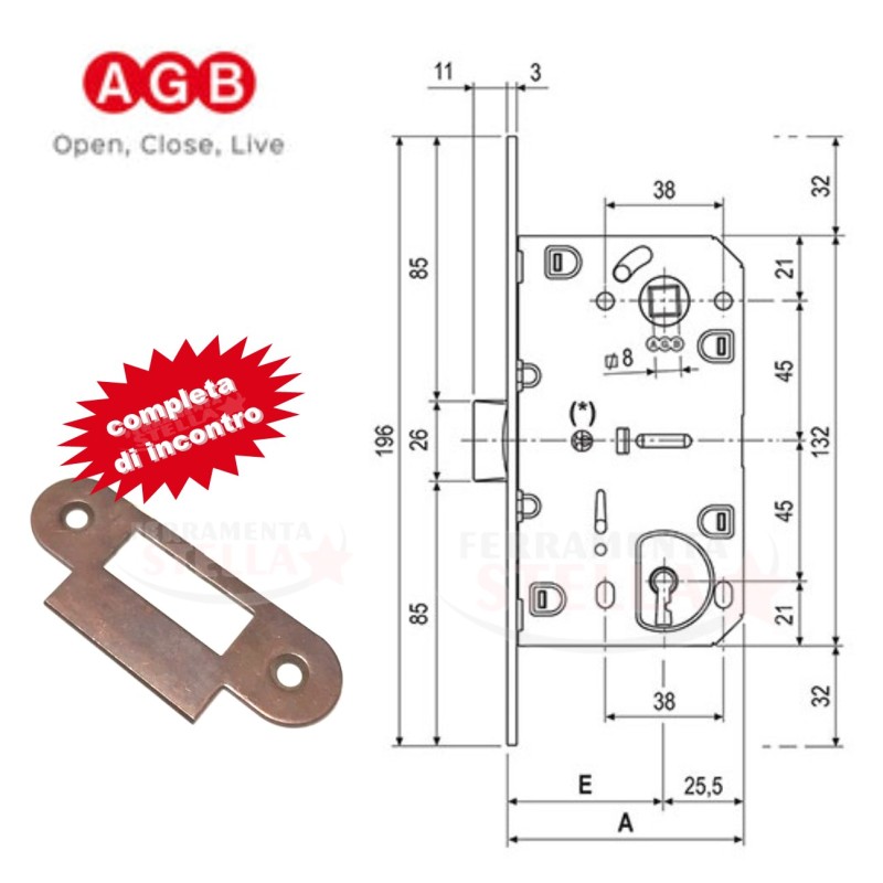 Serratura per porte bronzo mediana agb centro  | ferramentastella.it