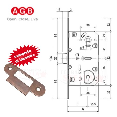 Serratura per porte bronzo mediana agb centro  | ferramentastella.it