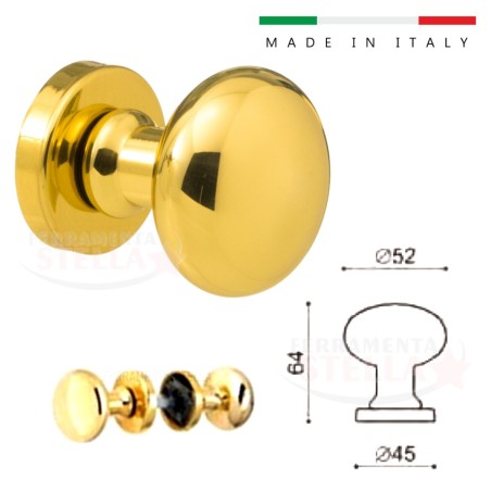 Coppia pomolo oro lucido porta portone | ferramentastella.it