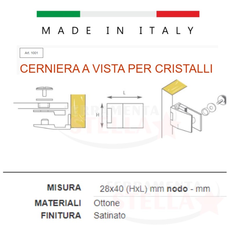 Cerniera cerniere a vista ottone satinato vetro | ferramentastella.it