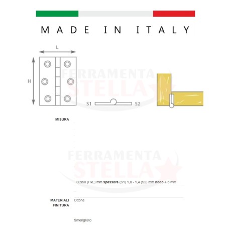Cerniera cerniere ottone smerigliato per mobili  | ferramentastella.it