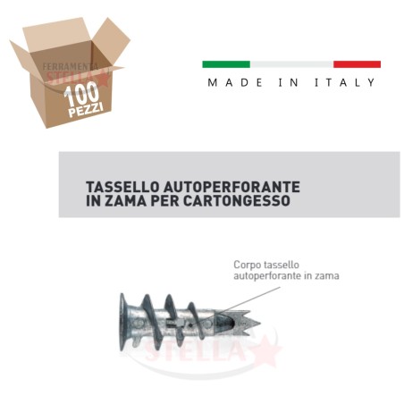Tassello cartongesso autoperforante 100 pezzi | ferramentastella.it