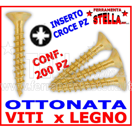 Viti truciolare 5x40 ottonate testa piana 200pz | ferramentastella.it