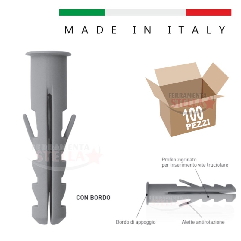 Tasselli nylon con bordo 12 x 60 conf 100 pezzi | ferramentastella.it
