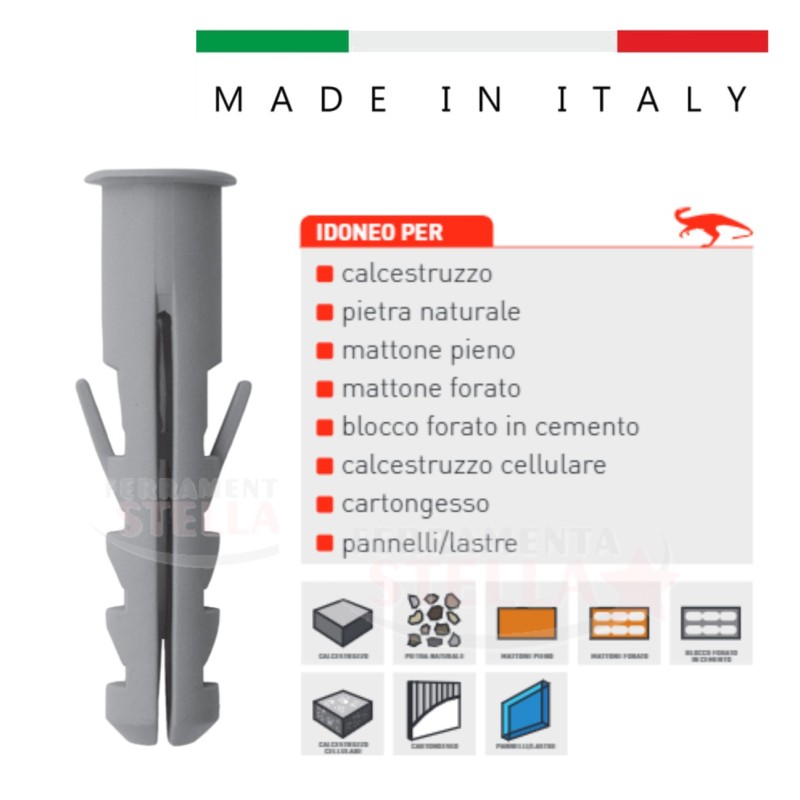 Tasselli nylon con bordo 12 x 60 conf 500 pezzi | ferramentastella.it