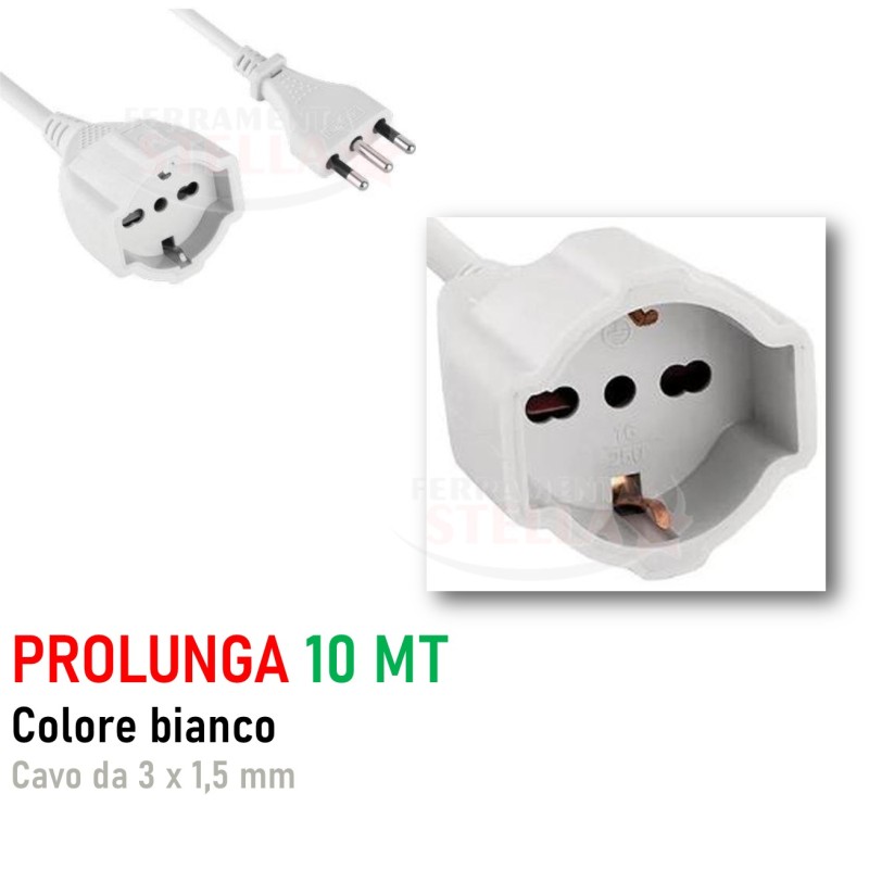 Prolunga elettrica 10 metri corrente cavo bianca | ferramentastella.it