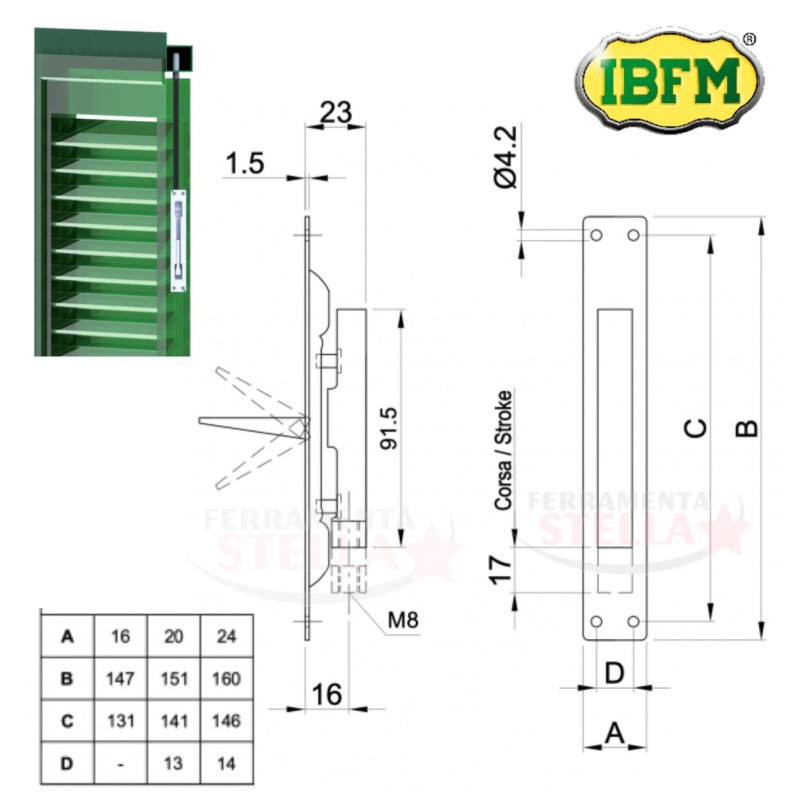 Catenaccio a leva 24 x 152 mm incasso paletto | ferramentastella.it