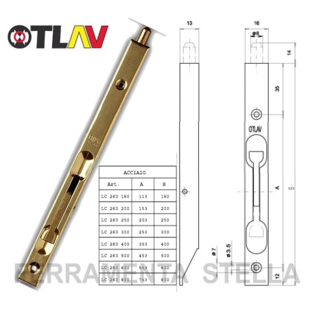 CATENACCIO A LEVA 20 cm OTTONATO A INCASSO X PORTA PORTONE LEGNO OTLAV