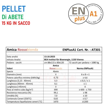Pellet AMICA di prima in sacco 15 kg abete | ferramentastella.it