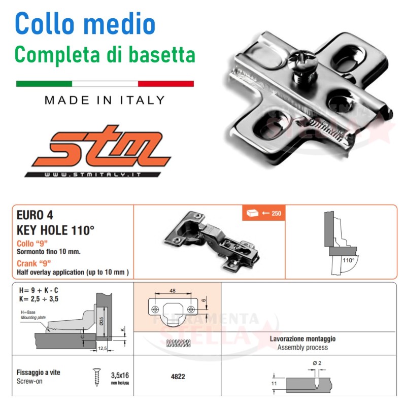 Cerniera cerniere tipo salice collo medio tm  | ferramentastella.it