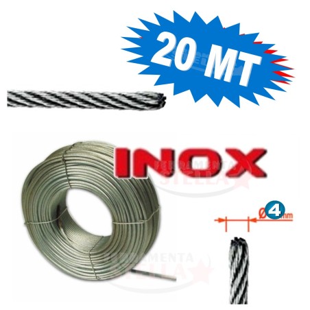Fune cavo inox in acciaio mm 4 rotolo da 20 mt - in matassa intera