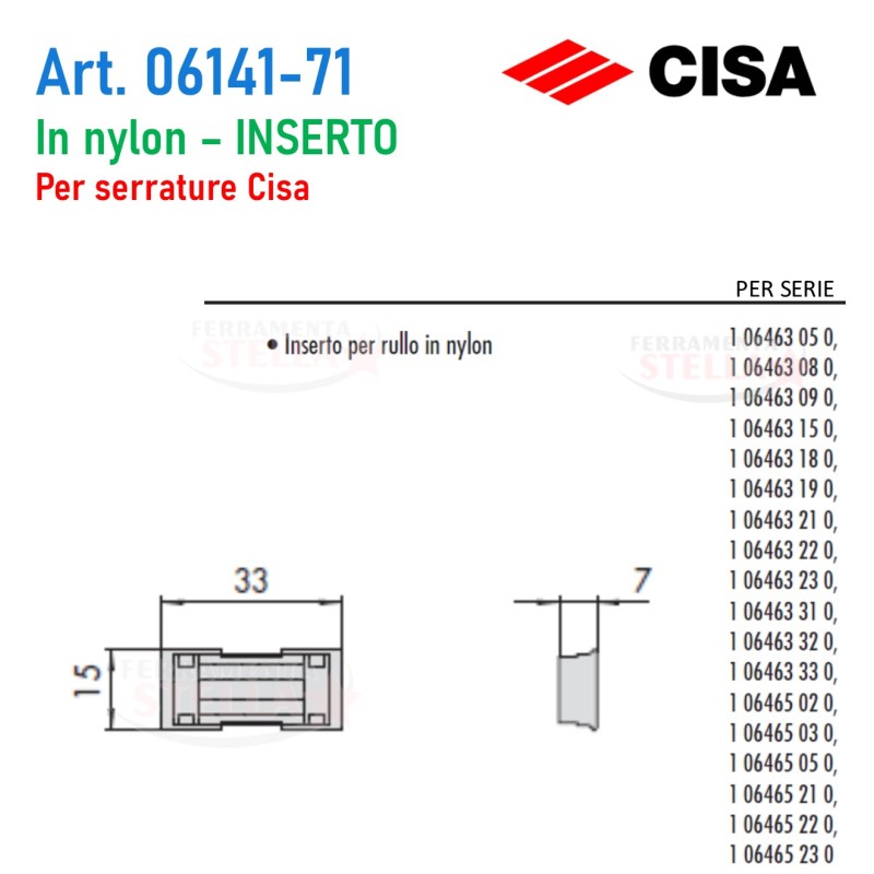 Inserto rullo nylon cisa 06141-71 x serratura  | ferramentastella.it