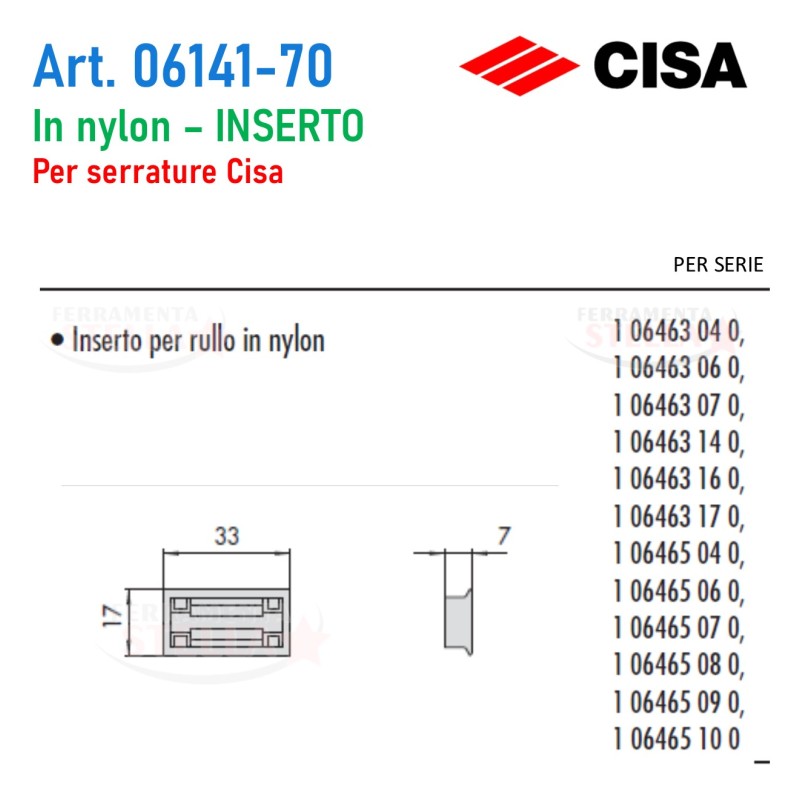 Inserto rullo nylon cisa 06141-70 x serratura  | ferramentastella.it
