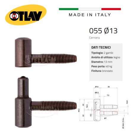 Cerniera anuba normale 055 otlav bronzo ø 13 | ferramentastella.it