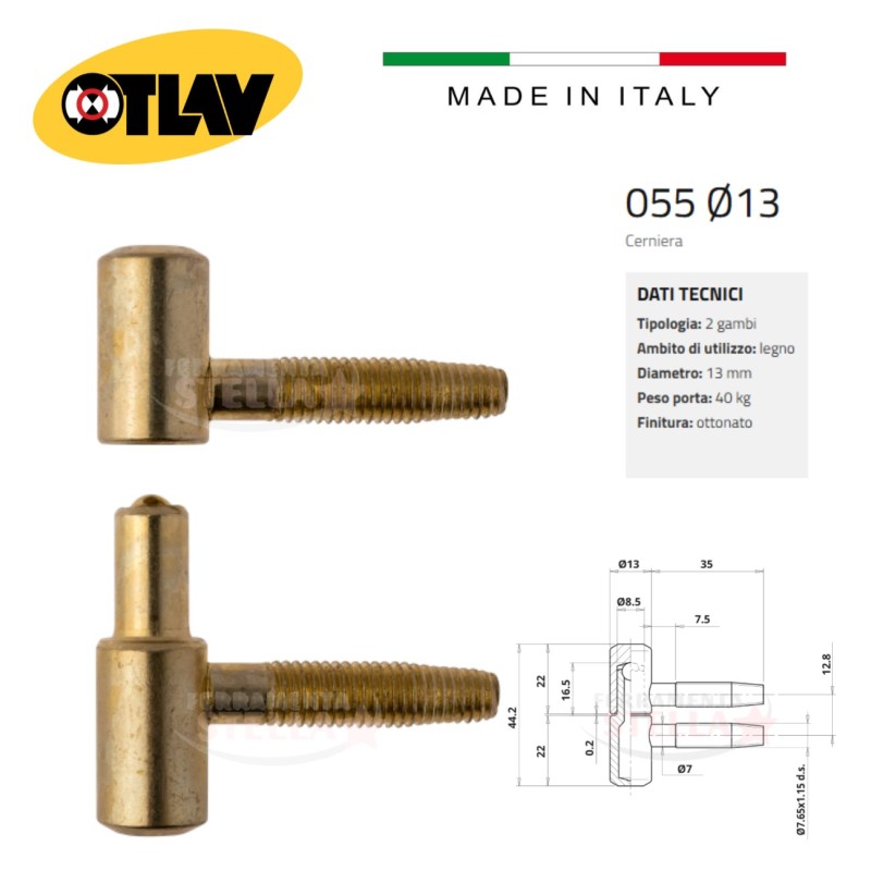 Cerniera anuba normale otlav serie 055 ottonata  | ferramentastella.it